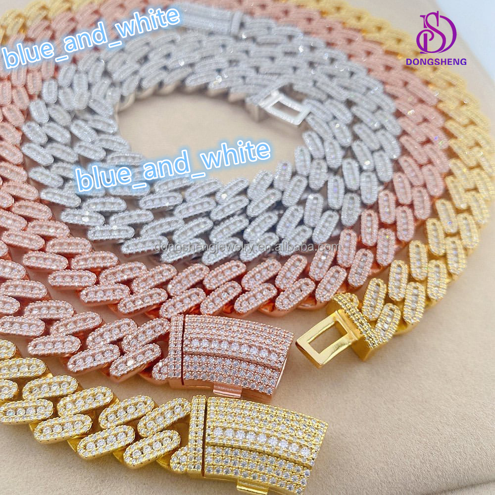 Moissanite Cuban Chain 925 Sterling Silver Jewellery 15mm Pass Diamond Tester Iced Out Hip Hop Moissanite Cuban Chain Necklace