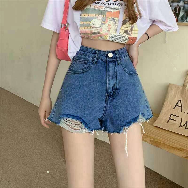 Shorts Women Denim Shorts Women S Denim Shorts INS Style Summer New Plus Size Thin Niche Internet Celebrity Frayed High Waist A Line Hot Pants Trend J