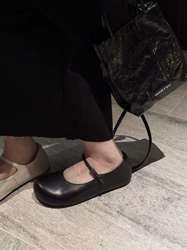 Genuine Leather Korean Style Chunky Hidden Heel Buckle Strap Single for Women 2025 New Spring Summer Mary Jane Flat Shoes