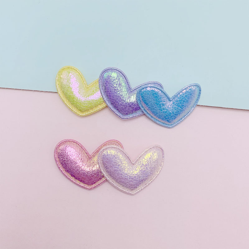 100Pcs 2.8x2CM Padded PU Leather Heart Patches Appliques for Clothes Hat Sewing Supplies DIY Headwear Hair Bow Decor