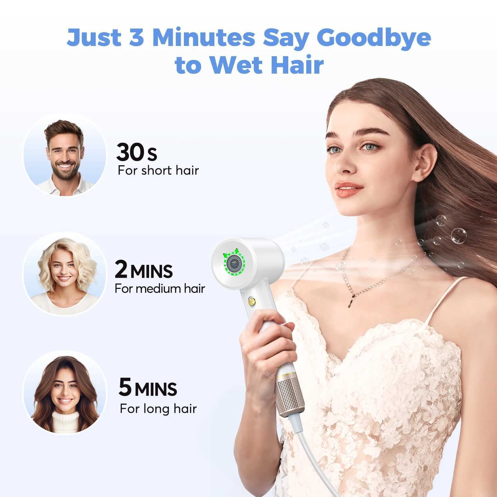 120000RPM Hair Dryer - 36m/s Ultra-Fast Drying 500M Negative Ions Intelligent Temp Control Brushless Motor Salon Home UseXJ250528