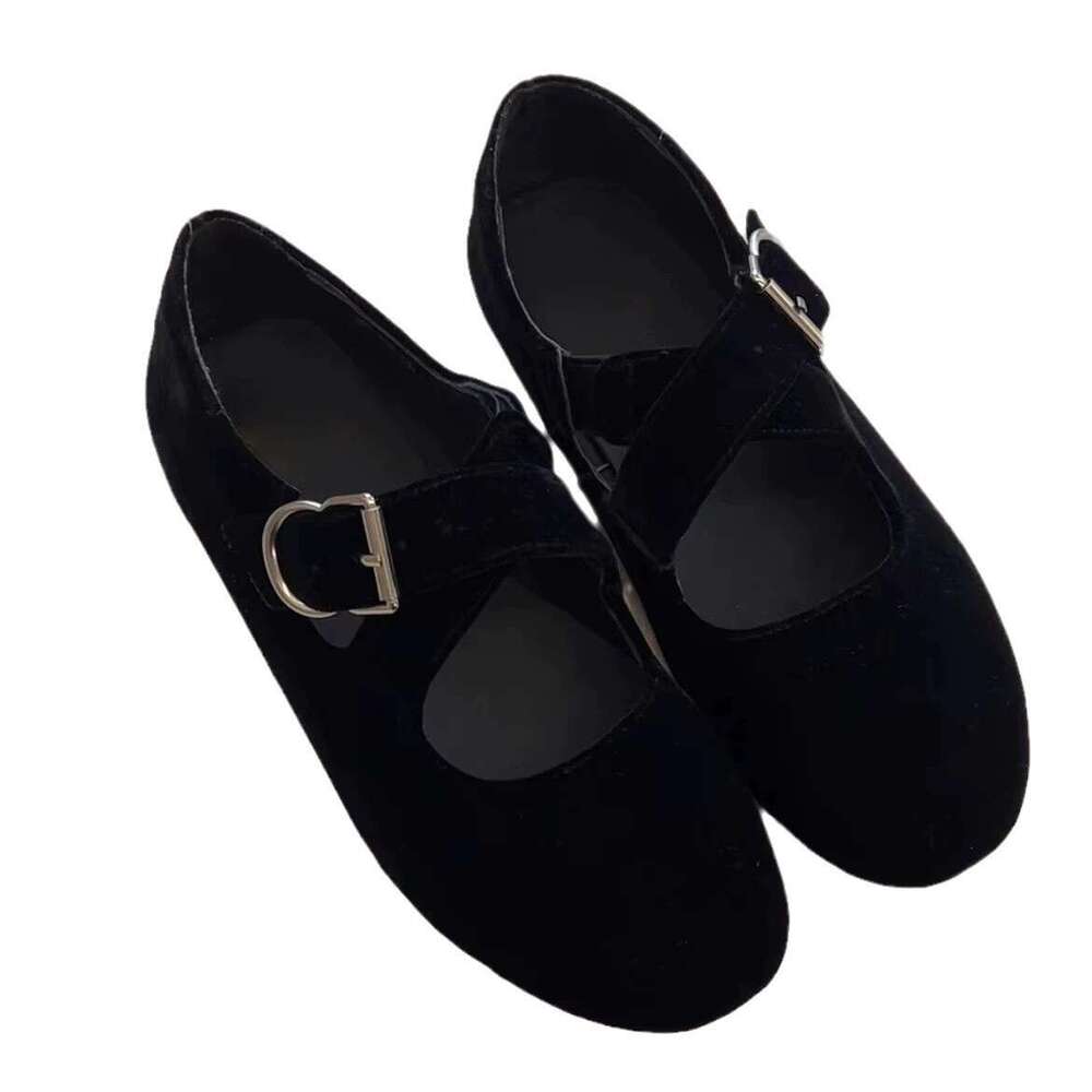 Genuine Leather Suede Cross Strap Mary Jane for Women Spring and Autumn New Versatile Round Toe Flat Ballet Shoes