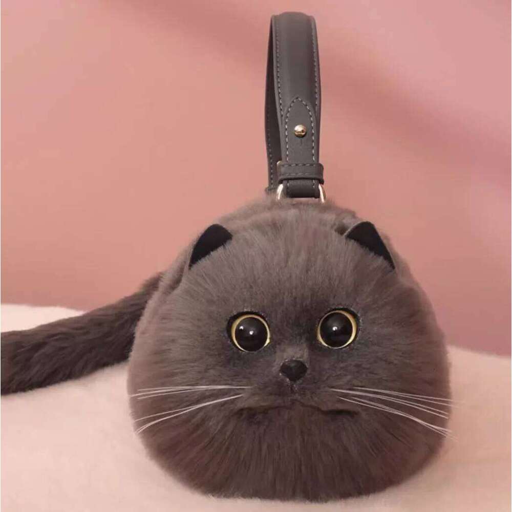 One Shoulder Female Design Small Man Messenger Versatile Hand Made Autumn and Winter Plush Cute Cat Bag