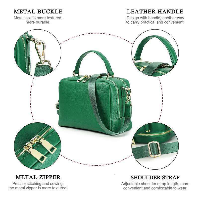 Contact'S Crossbody Bags For Women Handbags Full Grain Leather 2 Zippers Green Ladies Shoulder Box Bag