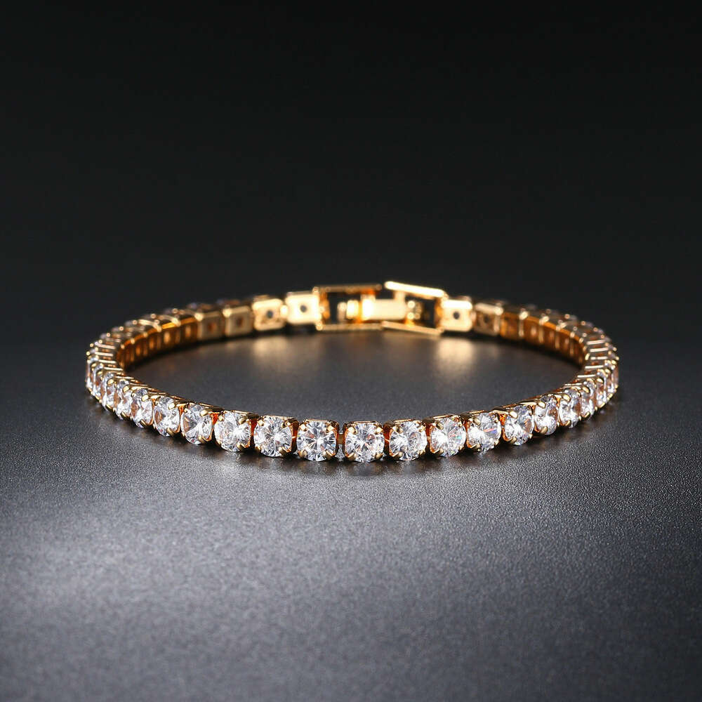Trendy Round Zircon Bracelet Single Row Full Dia Tennis Chain Hip Hop Jewelry
