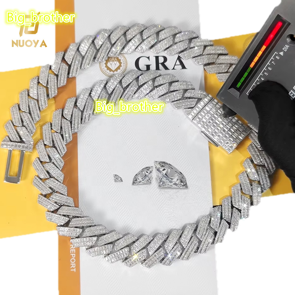 20mm Custom 925 Sterling Silver Hip Hop Jewelry Chunky Cuban Link Chains Men Women Iced Out Baguette Diamond Fine Necklaces