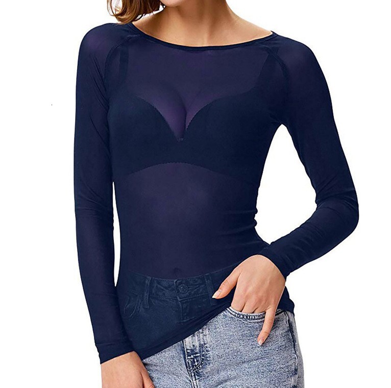 Designer's Fully Transparent Bottom Women's Long Sleeved Sexy See Through Elastic Yarn Shirt 2025 New Fashion Shirt Designer