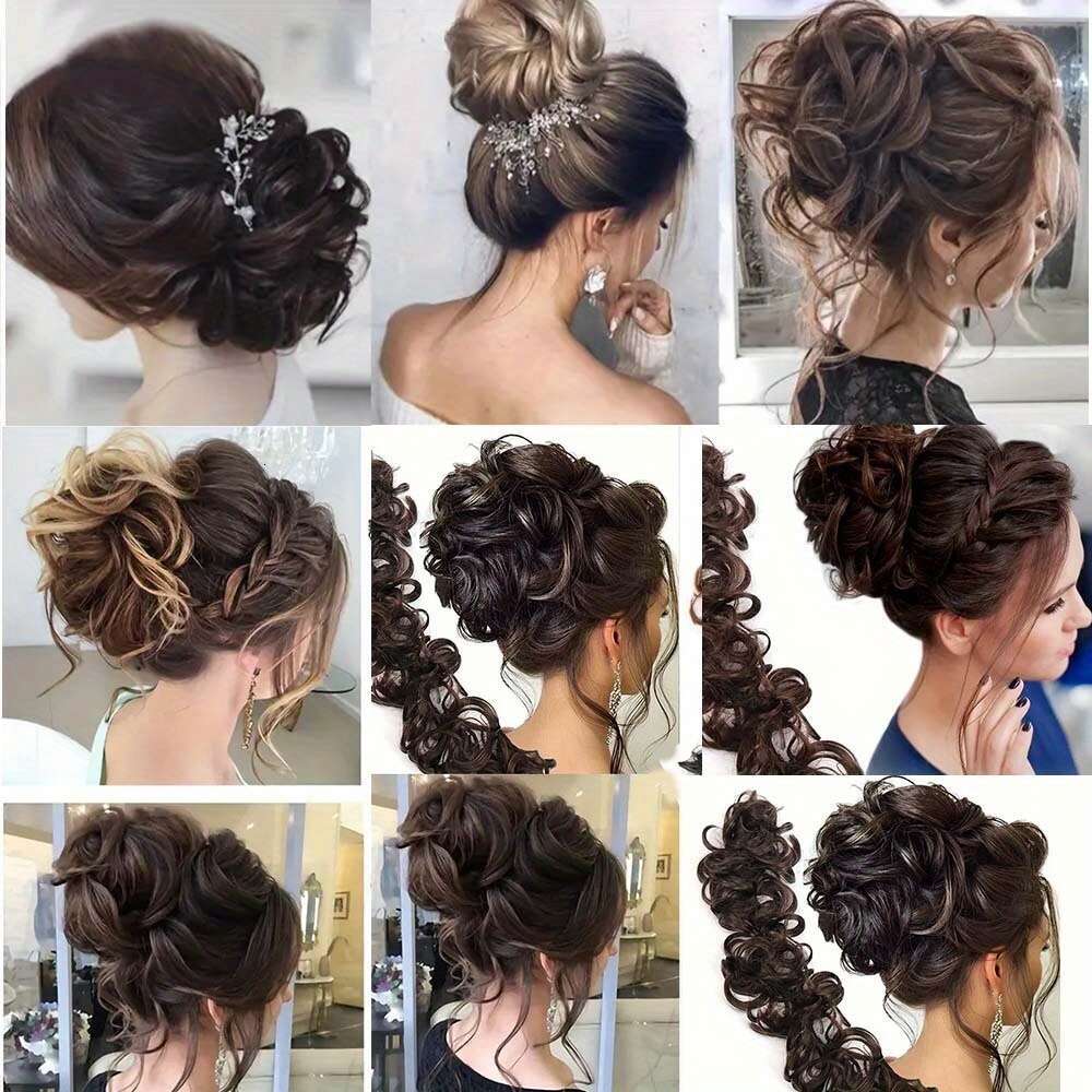 One Pack 20inch Long Messy Bun Extensions, High-Temperature Fiber Material, Multi-Functional Brown Black Curly Hair Styling, Suitable for Women Girls 