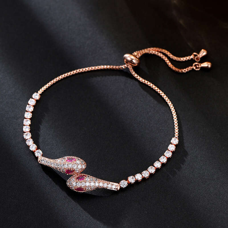 Snake-Shaped with Micro-Paved Zircon, High-End Exquisite Adjustable Pull-Out Temperament Jewelry, Zodiac Year Bracelet