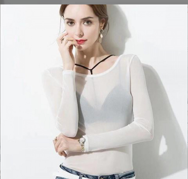 Designer's Fully Transparent Bottom Women's Long Sleeved Sexy See Through Elastic Yarn Shirt 2025 New Fashion Shirt Designer