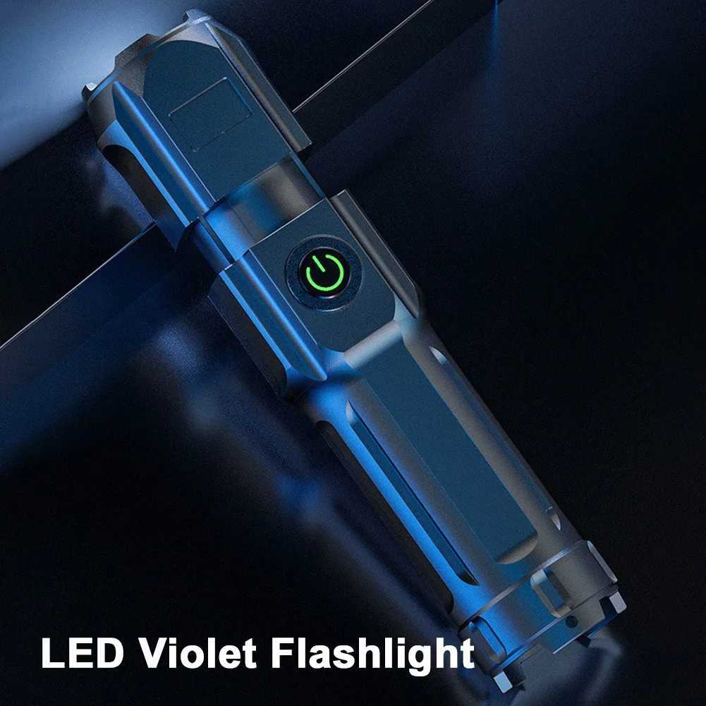 395nm Blacklight Flashlight USB Rechargeable Ultraviolet Blacklight Portable Torch Light for Pet Urine Detection Resin Curing XJ250529