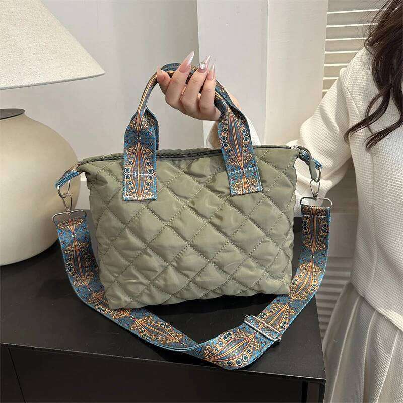 Designer Brand Lingge Quilted Padded Large Tote Nylon Women Handbags Design Shoulder Crossbody Bags Shopper Bag