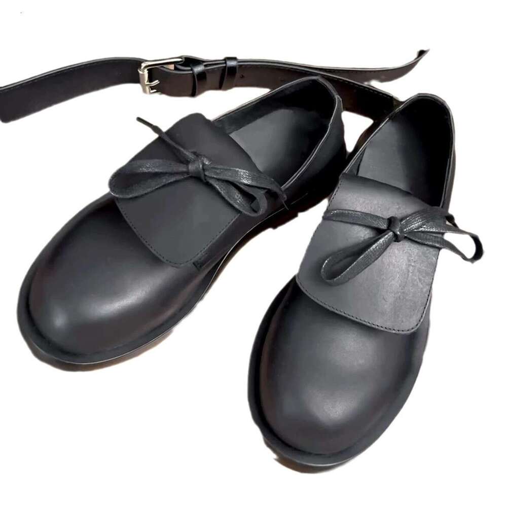 Genuine Niche Ugly Cute Big Bowknot Deep Mouth Small Leather for Women Autumn Winter Thick Heel Platform Round Toe Loafers Single Shoes