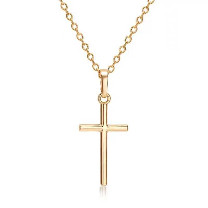 Fashion Christian Jesus Cross Necklaces Silver Color Long Chain Simple Pendants For Women Men Jewelry Gifts Dropshipping XJ250528