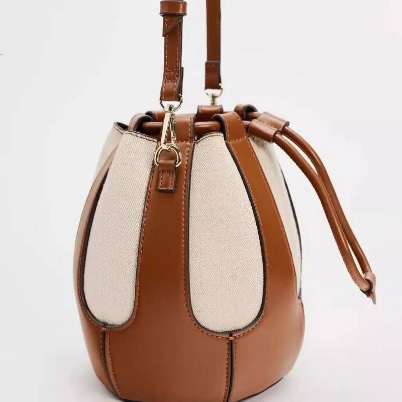Women's Canvas Splicing Single Shoulder Commuting Crossbody Niche Bucket Bag