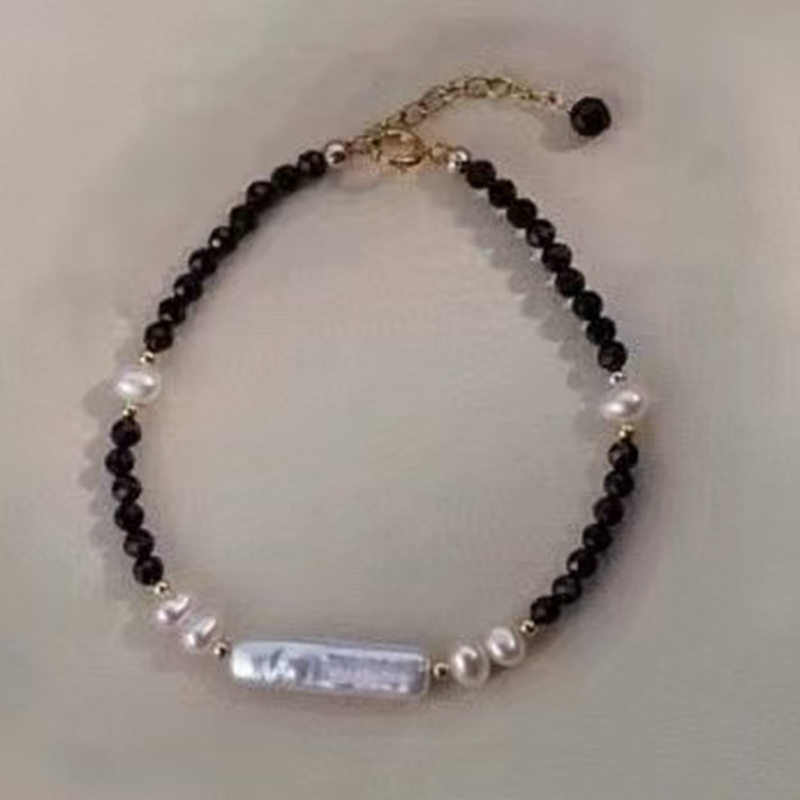 Sterling Silver Necklace and Bracelet with Bar Spike Spinel and Pearl Elegant Light Weighted Mixed Stone Accessories