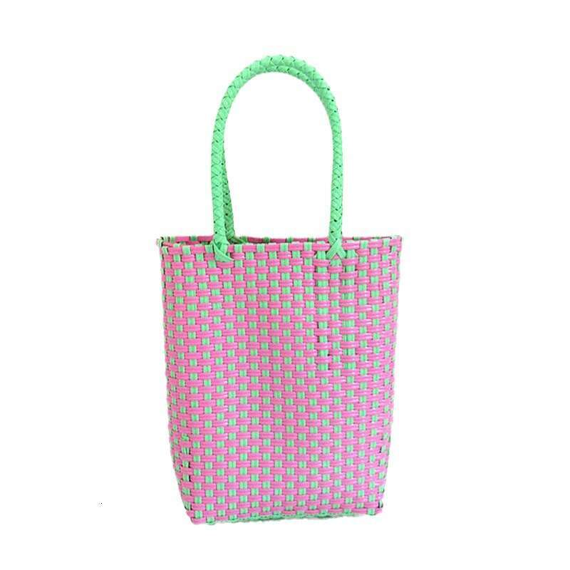 Plastic Thin Strip Woven Rectangular Small Color-Block Shopping Photo Summer Handbag Women's Bag