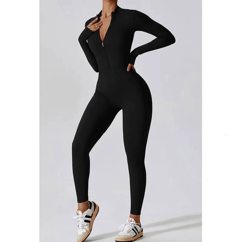 Women Jumpsuits One-Piece Suit Zipper Long Sleeved Yoga Set Gym Push Up Workout Clothes Fiess Bodysuit Tight fitting Tracksuit