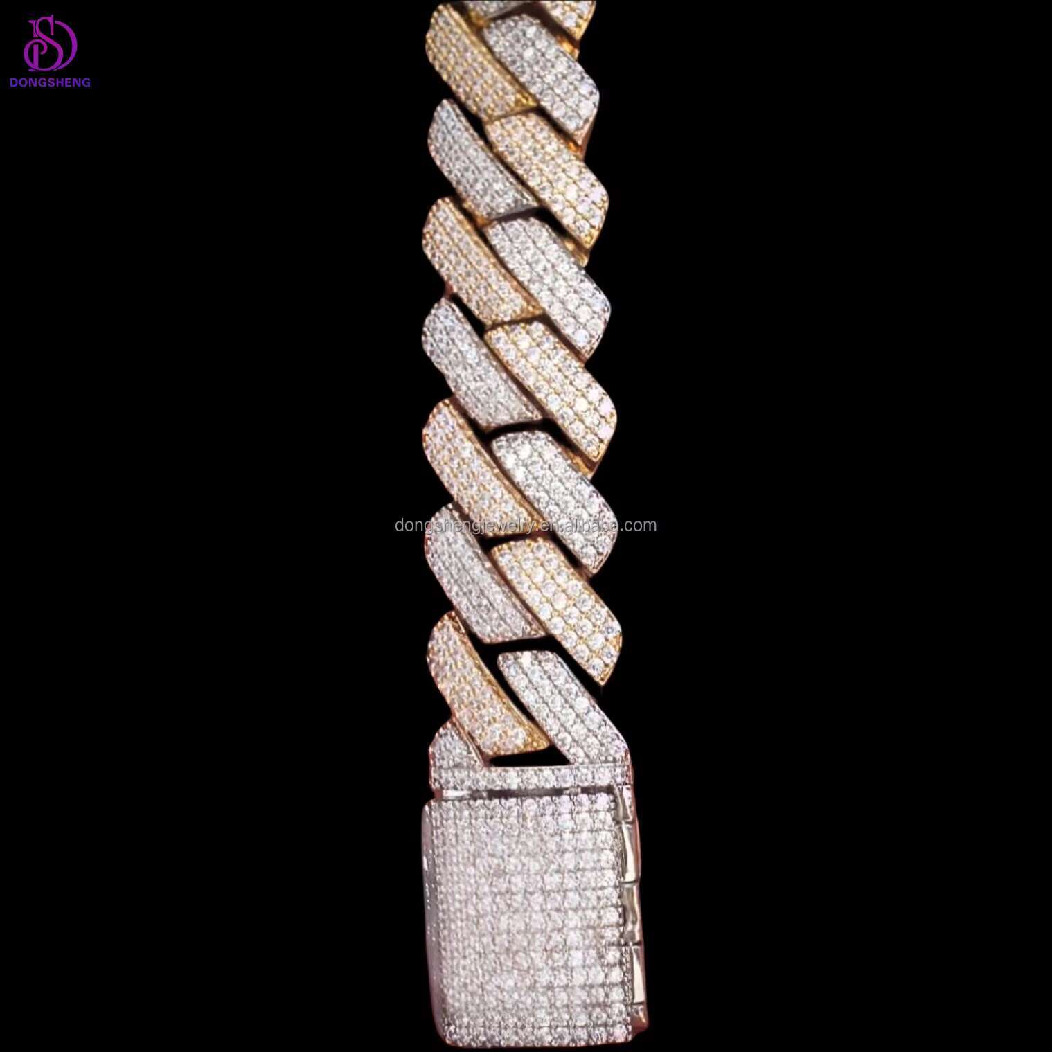 Custom Hip Hop 925 Silver Fine Jewelry Necklaces 15mm 16mm Two Tone Ice Out Vvs Moissanite Cuban Chain
