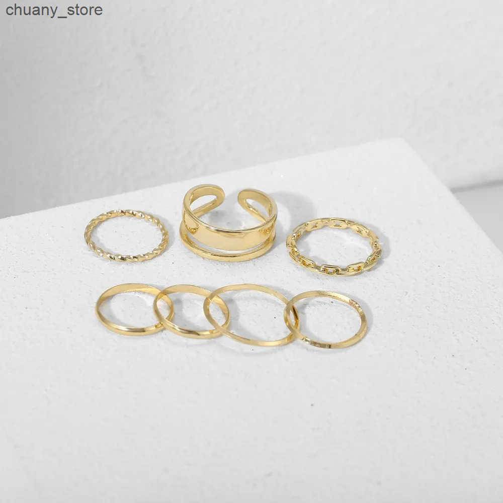 Minimalist Smooth Punk Gold Color Black Geometric Metal Rings for Women Girls Party Fashion Ring Sets Jewelry Gi z2505295F0U
