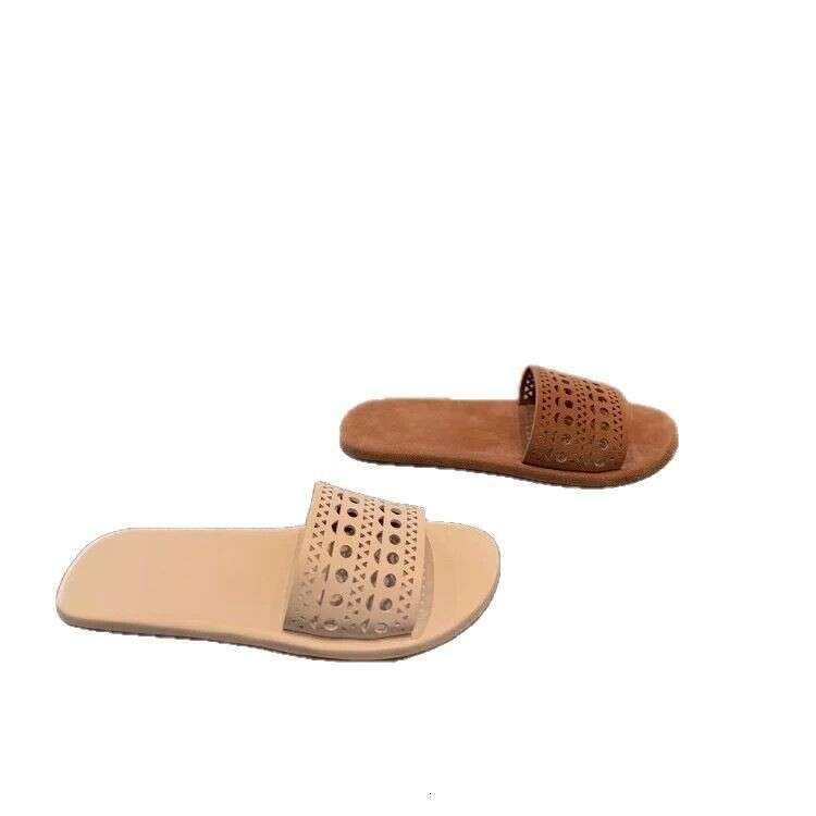 Sheepskin Version ~ Korean Style Laser Carved Hollow Out One-Strap for Women Outdoor 2025 Summer Fashion Flat Sandals