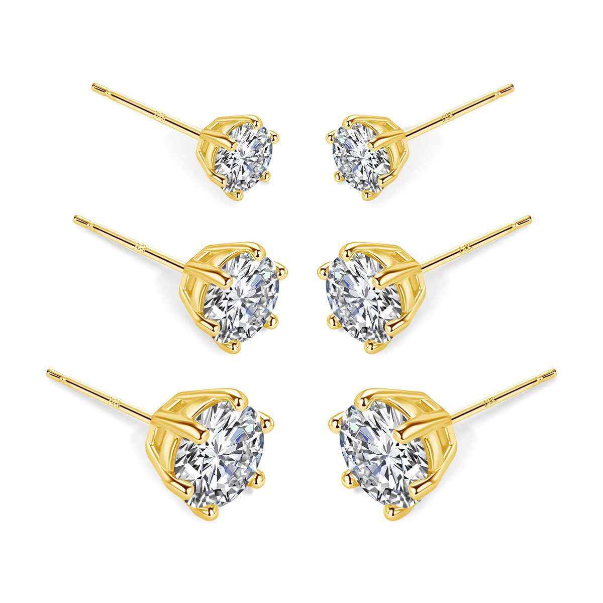 Quality Jewelry Woman Luxury New Year Gift Classic 6 Prong Design 1ct 2ct Moissanite Diamond Hollow 14K Gold Stud Earrings