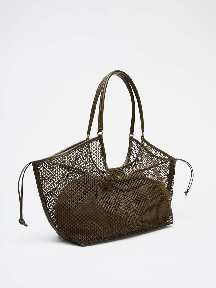 Women Large Capacity Mesh Travel Shoulder Casual Shopper Totes Beach Toy Storage Ladies Handbag Net Bag
