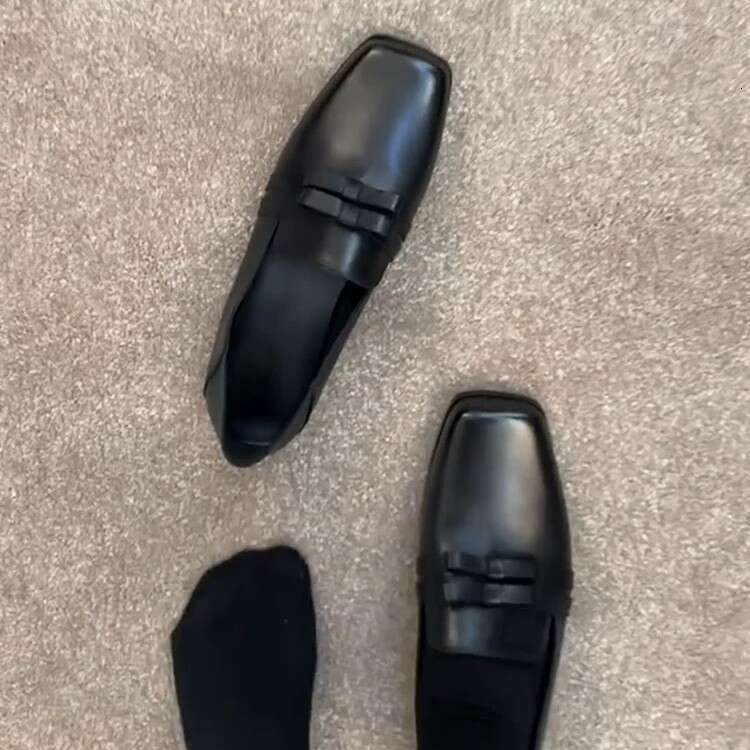 Genuine British Style Square Toe Low Heel Flat Loafers for Women 2025 Spring New Comfortable Bowknot Small Leather Single Shoes