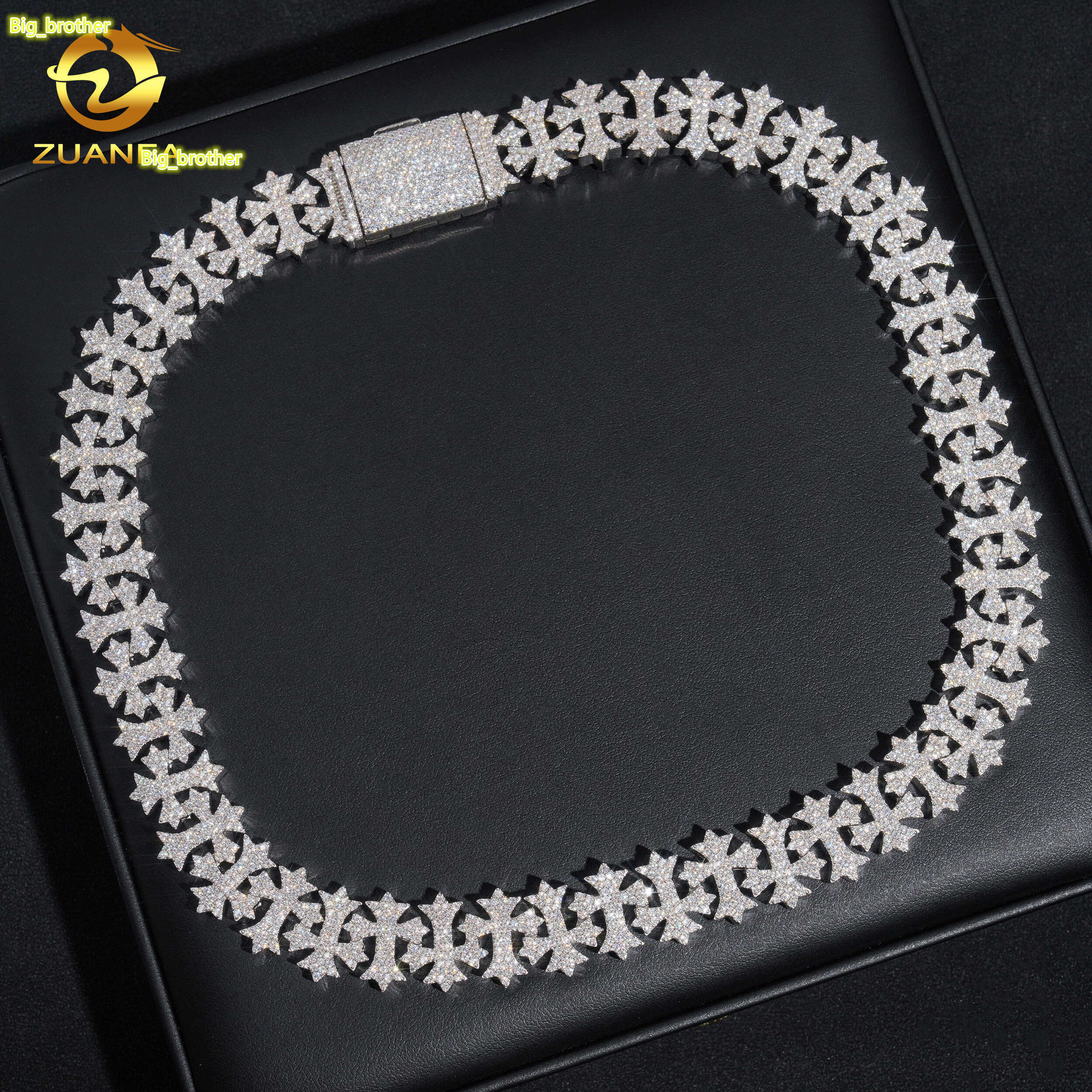 Zuanfa Jewelry Solid 925 Silver 18MM Pass Diamond Tester Iced Out Cross Charm Moissanite Chain for Men