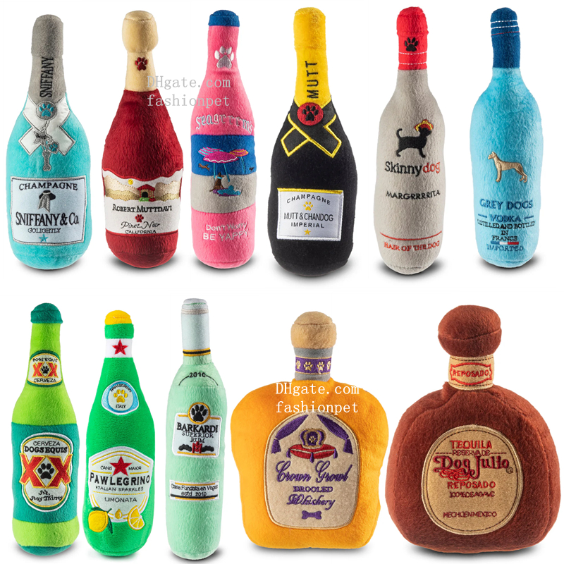 Luxury Dog Toys Designs Wine Bottle Collection Unique Squeaky Parody Plush Dog Toys Shaken, Not Stirred, Fashion Accessories, Dogs Christmas Gift H40