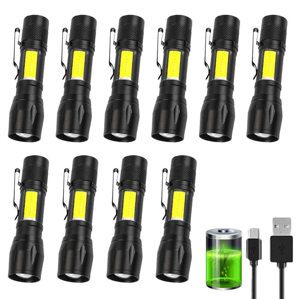 Mini Torch LED Rechargeable Flashlight Portable USB Charging COB Light High Power Bank Camping Waterproof Long Range Lantern XJ250529