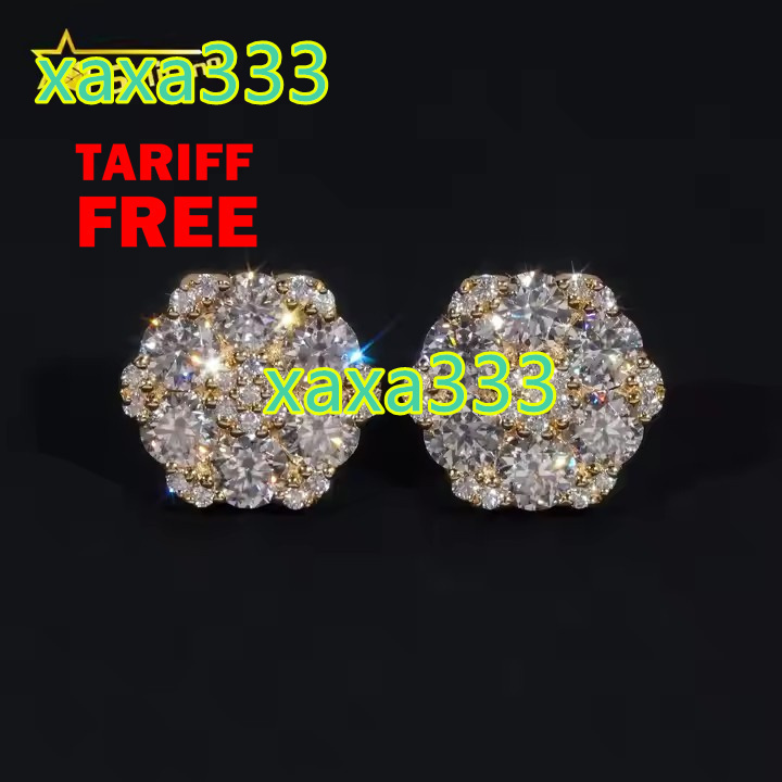 Fine Jewelry Big Luxury Cluster Flower Hip Hop 925 Sterling Silver Moissanite Stud Earrings