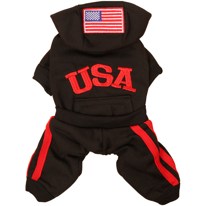 Dog Hoodie Fashion Embroidery 'USA' 4 Legs Jumpsuit Sweatshirt Hoodies, Soft Warm Dog Outfit Pullover Dog Winter Clothes Sweater for Small M