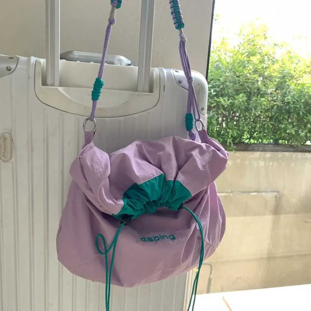Leisure Lightweight Shoulder Bag Letter Contrast Color Crossbody Bag Large Capacity Nylon Drawstring Bag Girls XJ2520528