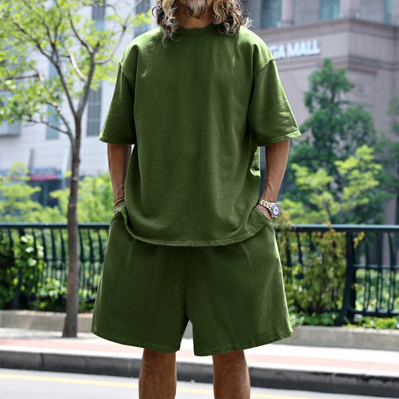 2024 Summer Mens Set Japanese Style Plus Size Casual Loose Sports Suit Short Sleeve Tshirt Shorts Twopiece Clothing 250520Z