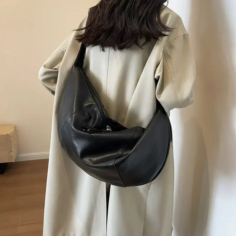 Miyagawa Retro Korean Version Ins Hobos Bag Causal Large Capacity PU Soft Simple and Casual Tote Leather Shoulder Bags 250523