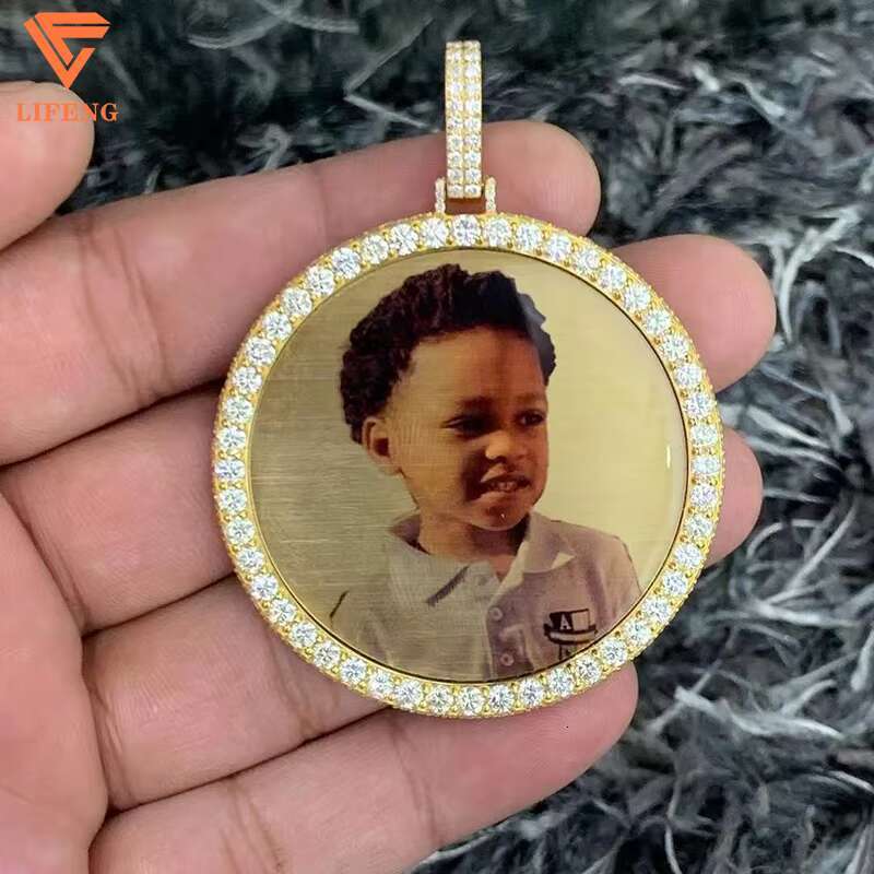 Hip Hop Style Custom Iced Memory Picture VVS Moissanite 925 Silver Photo Pendant Custom Plated Charms Necklace for Men