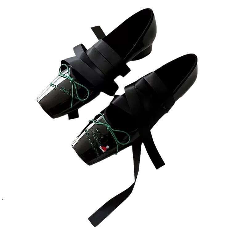 Genuine Leather French Letter Bowknot Shallow Square Toe Single for Women 2025 Spring Chunky Heel Ballet Mary Jane Shoes