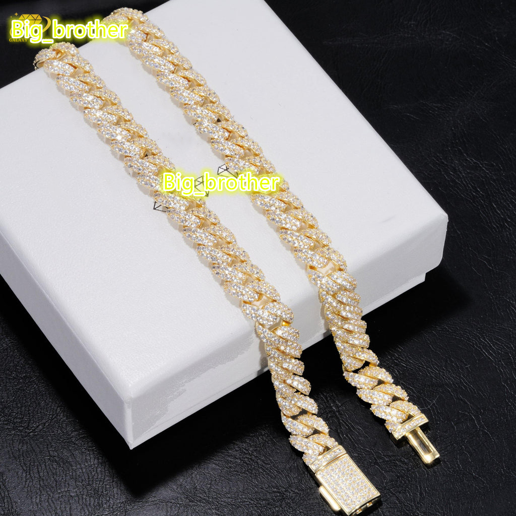 Hot Sale Iced Out 2Rows Miami Cuban Link Prong Chain Pass Tester Sterling Silver 10mm Moissanite Cuban Link Chain Necklace