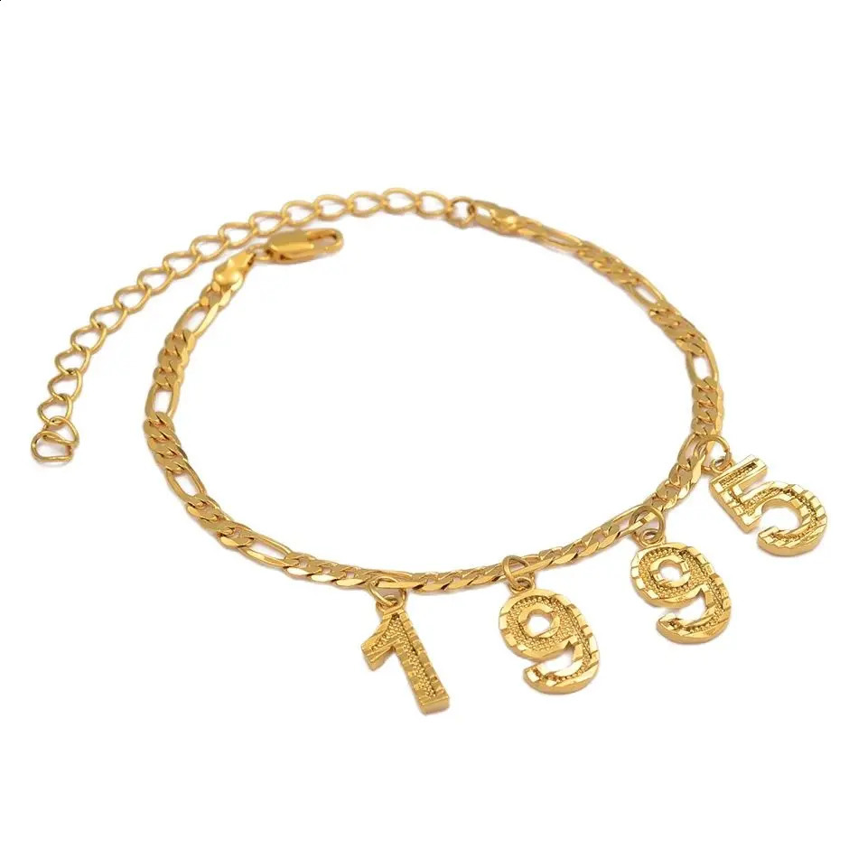 Anniyo Custom Digital Jewelry English Number Anklet Birthday Items Personalized Birth Year Foot Chains Women Mom Girls #214706 250526