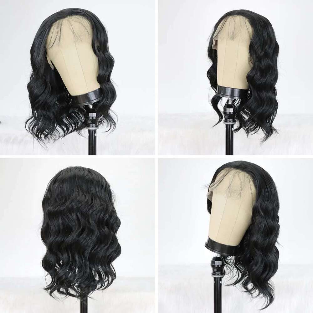 Black Short Body Lace Front Wigs Glueless Natural Wave Synthetic Heat Resistant Fiber Wig With Baby Hair