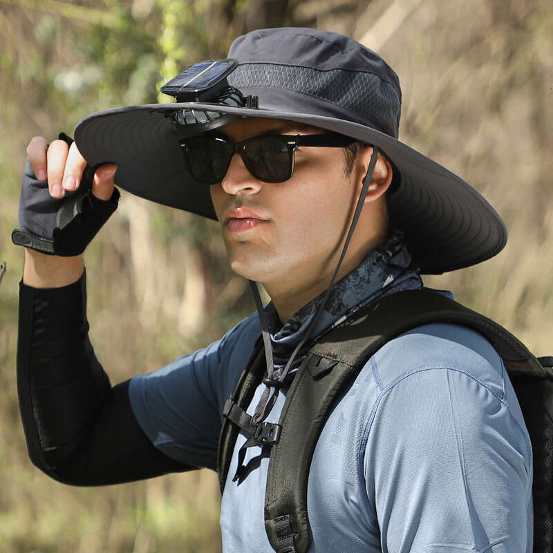 Large Brim Fan Summer Outdoor Men Solar Rechargeable High Wind Power Cooling Sunshade Sun Protection Fishing Hat
