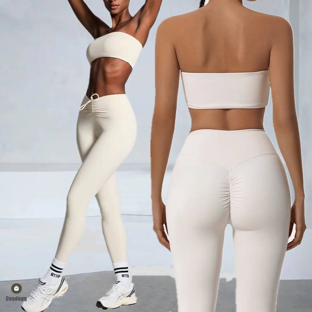 2PCS Strapless Yoga Set Women Workout Pant Athletic Suit Gym Push Up Scrunch Legging Fiess Bra Sports Active Wear XP275