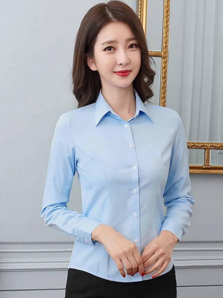 Fashion Women Shirt White Shirt Female Longsleeve Professional Shirt Formal Dress Large Size Work Clothes OL Button Womens 250529Z