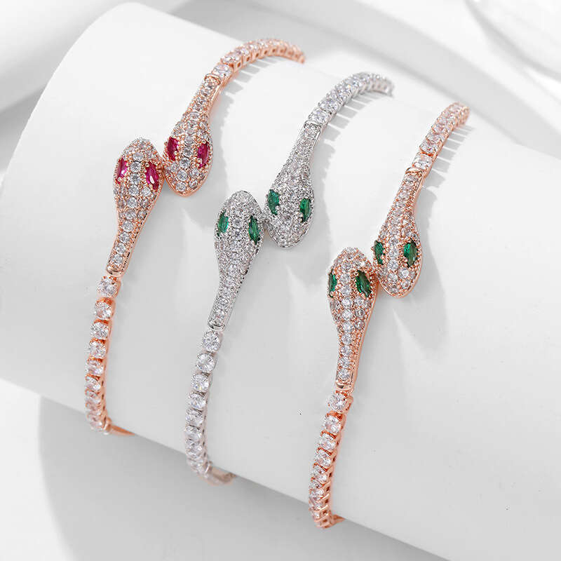 Snake-Shaped with Micro-Paved Zircon, High-End Exquisite Adjustable Pull-Out Temperament Jewelry, Zodiac Year Bracelet