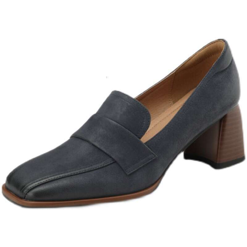 Chengdu Style ~ Genuine Leather Commuter Shoes for Women 2024 New Spring and Autumn Versatile Square Toe Chunky Heel High Heels