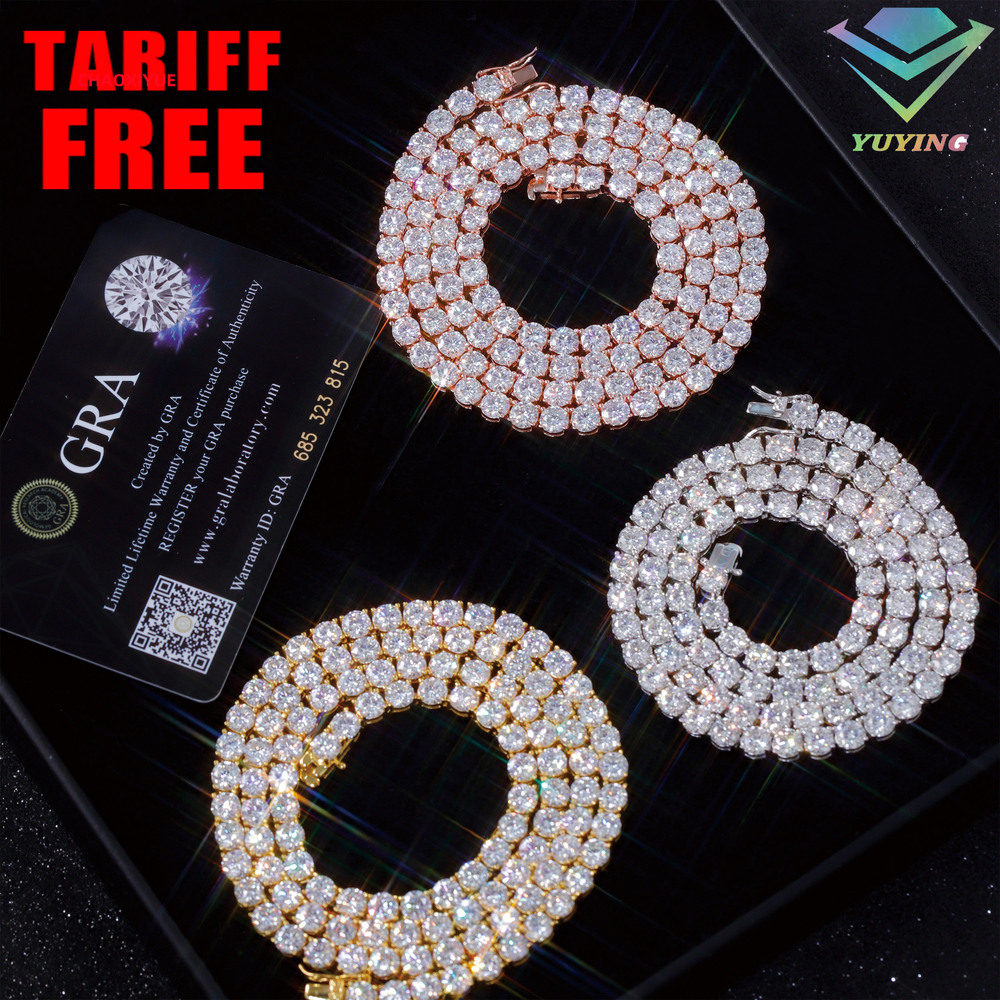 Fashion Hip Hop Jewelry 2MM 3MM 4MM 5MM Width Gold Plated Bling VVS Round Moissanite Tennis Chain