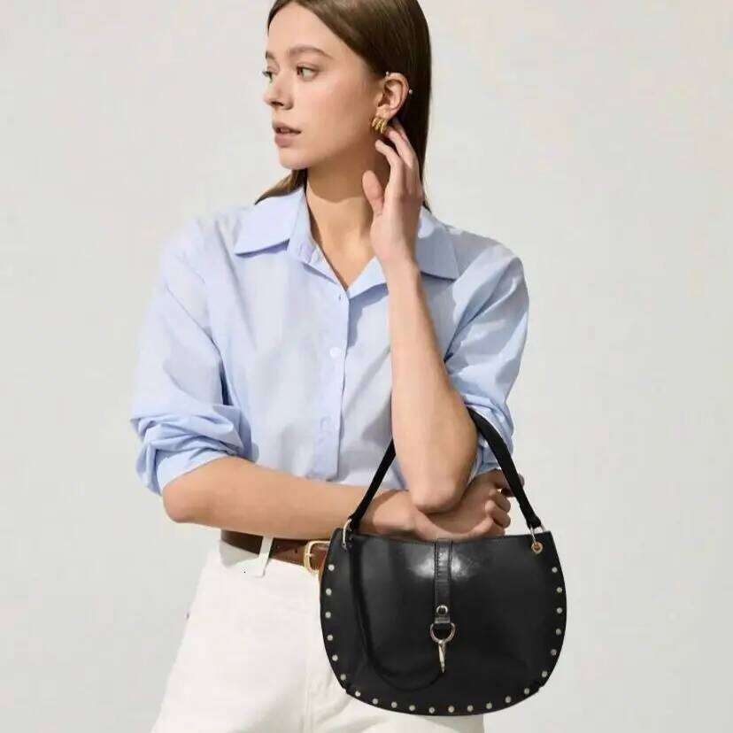 Women's Bags Designer Women's Studded Crescent Saddle Bag, Versatile Shoulder & Crossbody Wear, Punk Style, Fashion Design Suitable For Dail