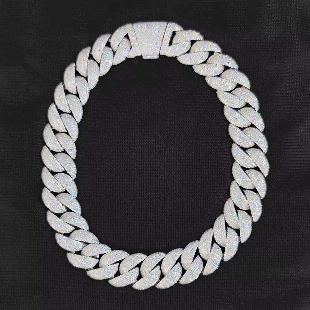 NUOYA 22mm VVS Moissanite Cuban Link Chain Necklace Fine Jewelry 925 Sterling Silver Fully Ice Out Cuban Link Chain for Women
