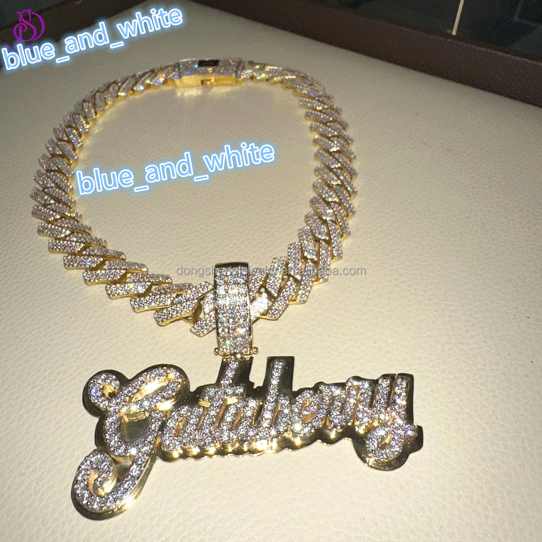14K 18K Plating Gold Letter Hiphop Jewelry 12mm 13mm 14mm Cuban Chain 925 Sterling Silver Ice Out VVS Moissanite Necklace